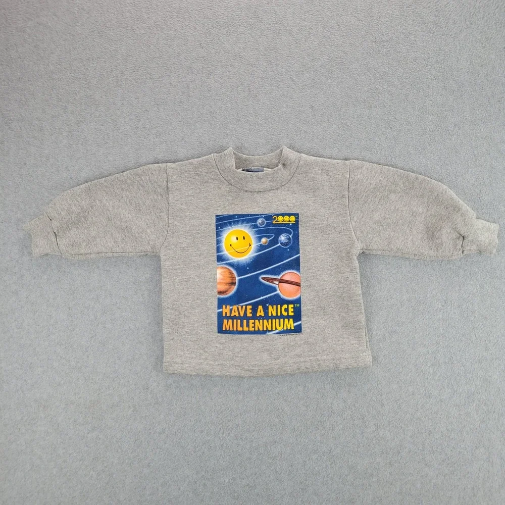 Smiley Sweatshirt‎ Kids 18M Gray Vintage Have a Nice Millennium Space Graphic